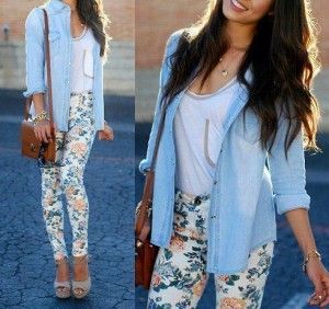 Girl wearing printed denims