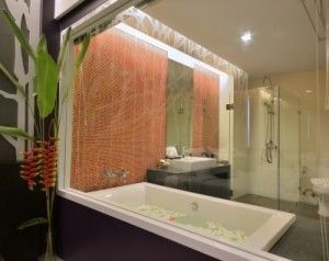 Bathtub in a hotel room