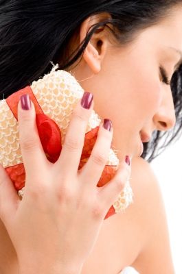 Woman Scrubbing Her Neck