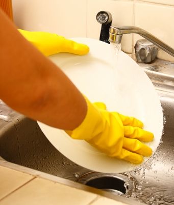 Wear gloves while washing utensils/freedigitalphotos