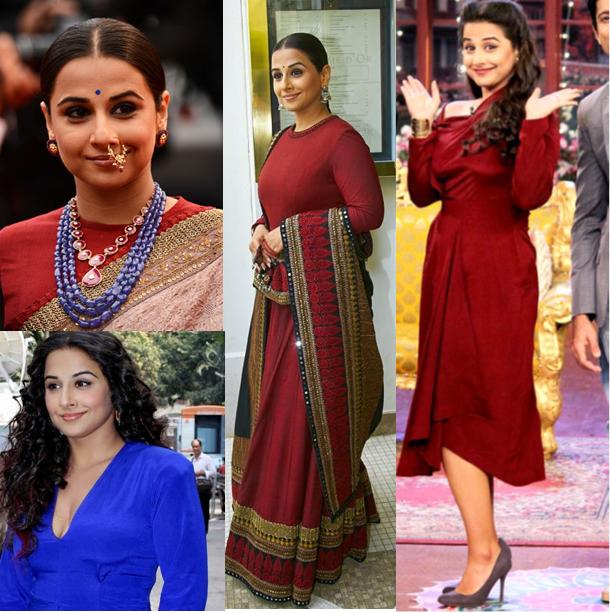 Different looks sported by Vidya Balan