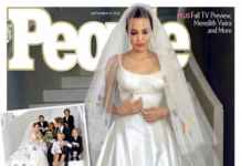 Angelina Jolie wedding dress on Hello cover