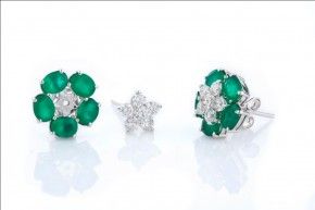 Entice emerald & diamond detachable ear studs separate