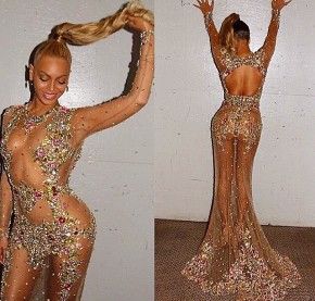 Yay! Beyoncé stunned and looked beautiful in her sheer bejewelled gown