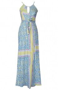 Blue Printed Haulter Neck Gown