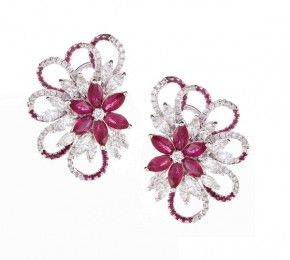 Entice Ruby & diamond floral ear studs