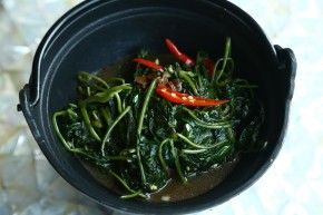Phak Boong Fai Daeng- Morning glory stir fried with yellow bean sauce, garlic and chilies