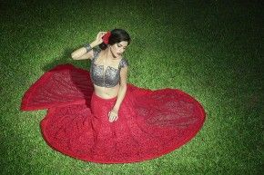 grey with red saree by Jashn
