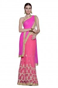 Ethnic Dukaan.com_Hotpink Printed and Zari Embroidery Pure Georgette Saree