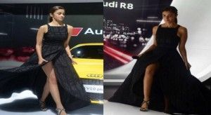 Alia looking uncomfortable at the Auto Expo