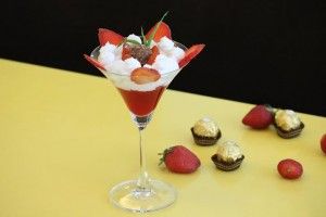 Duet of strawberry and white chocolate mousse