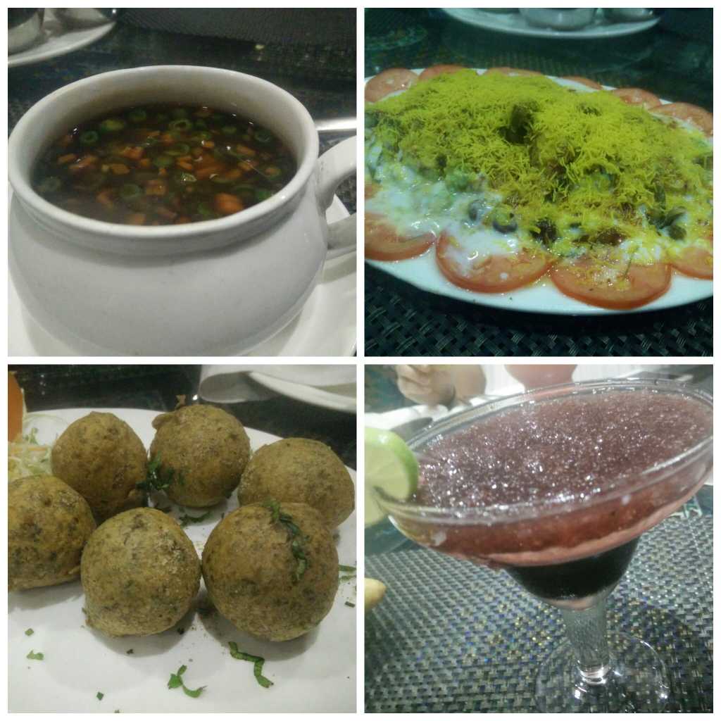 Soup, pan ke patte ki chaat. methi gota and kala khatta