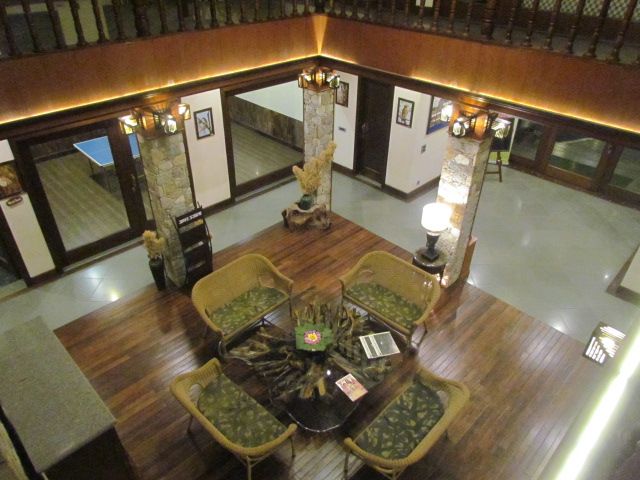 The grand reception area at Aahana, Jim Corbett