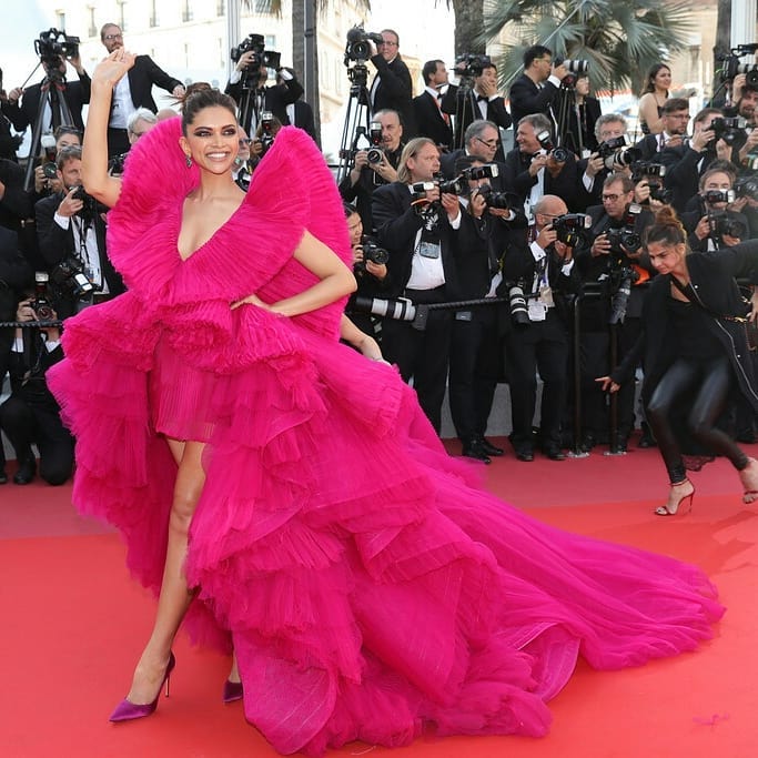 Deepika stunned in a ruffled mullet-cut fuchsia pink gown
