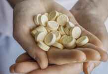 Vitamin C supplements in hands